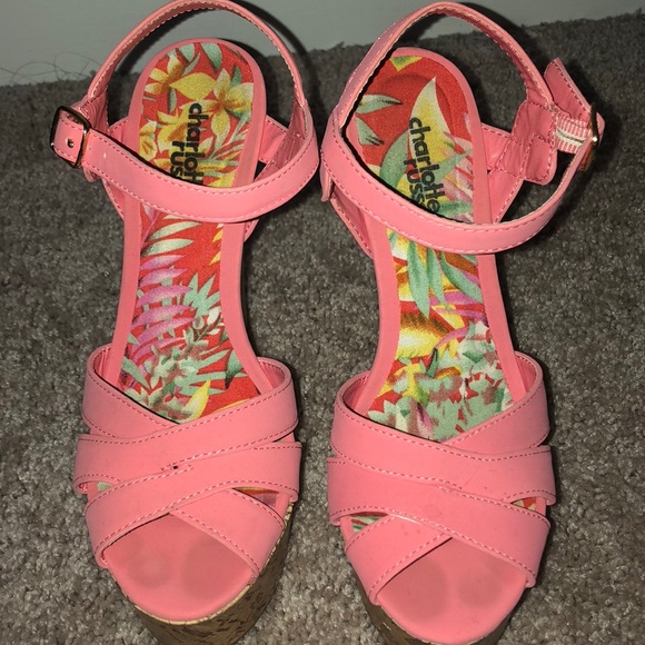 Pink Suede Ankle Wrap Cork Wedge Sandals. - Picture 4 of 8